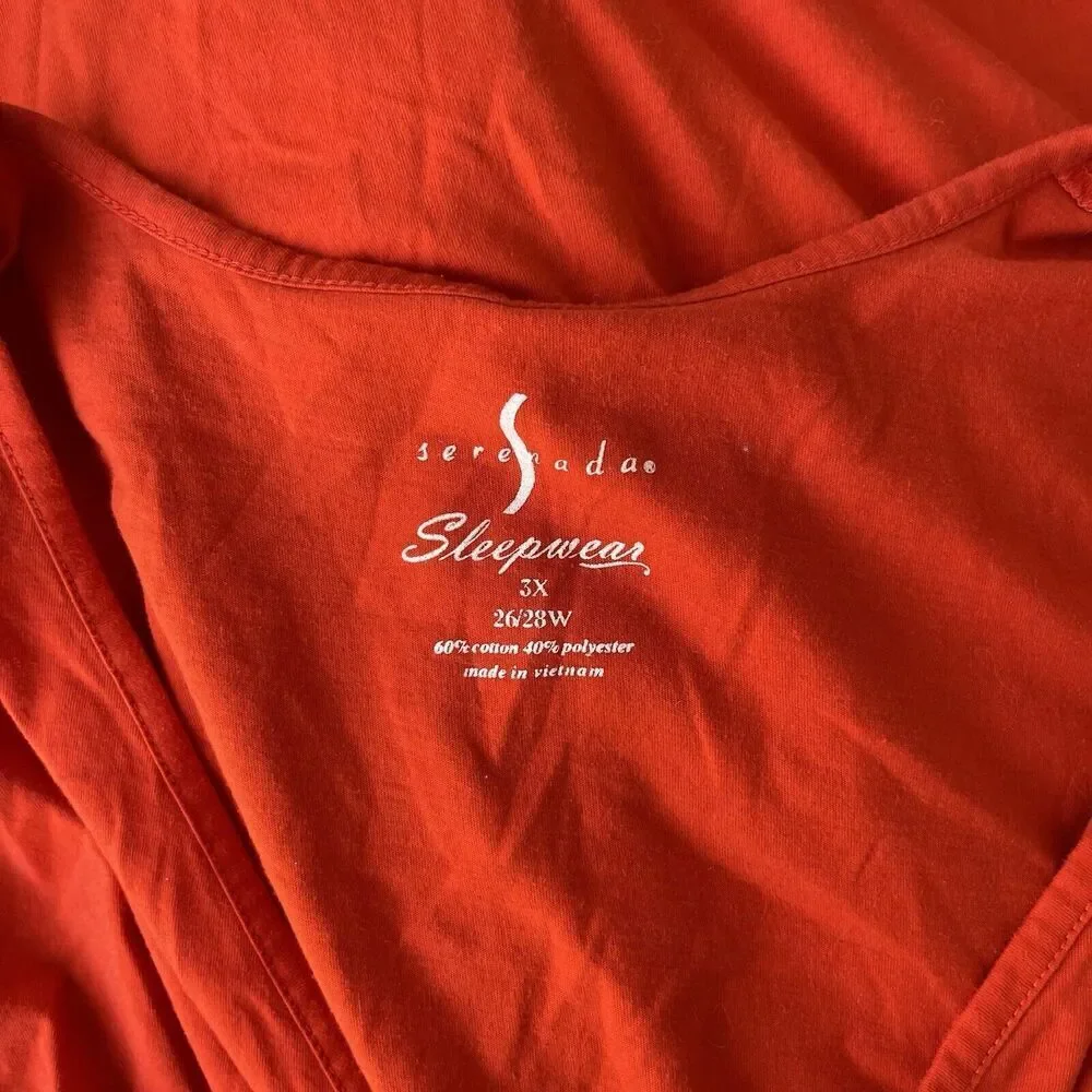 SERENADA Sleepwear Dress Plus 3X Scarlet Floral Embroidered V-neck Short Sleeve